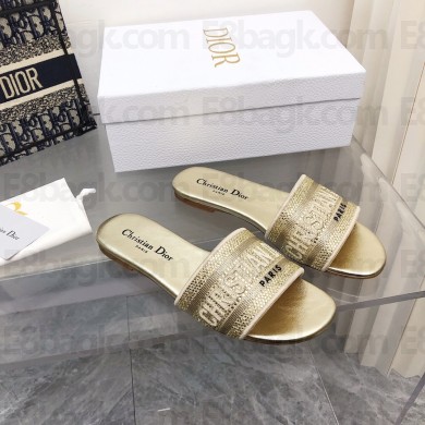 dior Gold-Tone Cotton Embroidered with Metallic Thread and Strass dway slides 2022