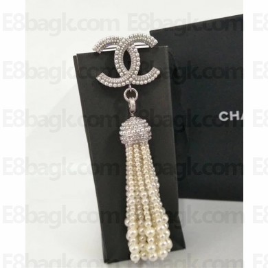 Chanel Logo Pearl Tassel Brooch 2018