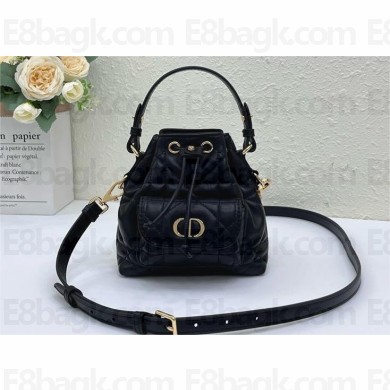 Dior mini Caro Bucket Bag in Black Macrocannage Calfskin 2025