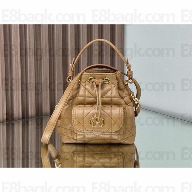 Dior mini Caro Bucket Bag in Beige Macrocannage Calfskin 2025