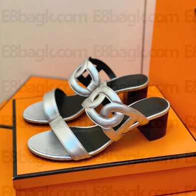 hermes heel 4cm calfskin Bikini sandal silver