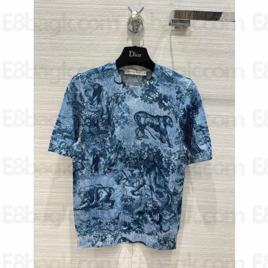 DIOR Blue Toile de Jouy Cotton and Linen Jersey T-SHIRT 2023