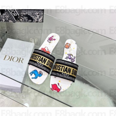 dior White Multicolor Embroidered Cotton with Dior Pixel Zodiac Motif dway slides 2022