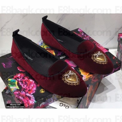Dolce & Gabbana Velvet Devotion Loafers Slippers Burgundy 2021