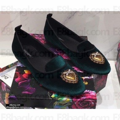 Dolce & Gabbana Velvet Devotion Loafers Slippers Dark Green 2021