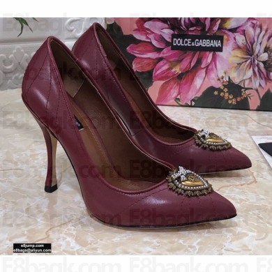 Dolce & Gabbana Heel 10.5cm Quilted Leather Devotion Pumps Burgundy 2021