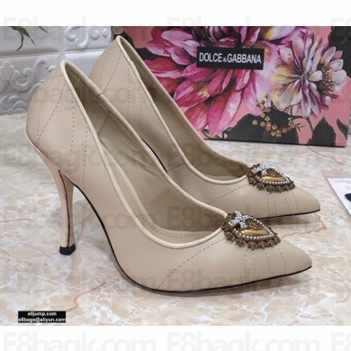 Dolce & Gabbana Heel 10.5cm Quilted Leather Devotion Pumps Beige 2021