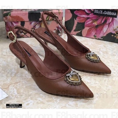 Dolce & Gabbana Heel 6.5cm Quilted Leather Devotion Slingbacks Brown 2021