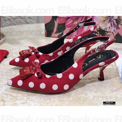 Dolce & Gabbana Heel 6.5cm Leather Dot Print Sicily Slingbacks Red 2021