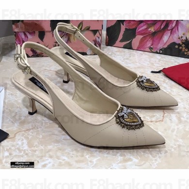 Dolce & Gabbana Heel 6.5cm Quilted Leather Devotion Slingbacks Beige 2021