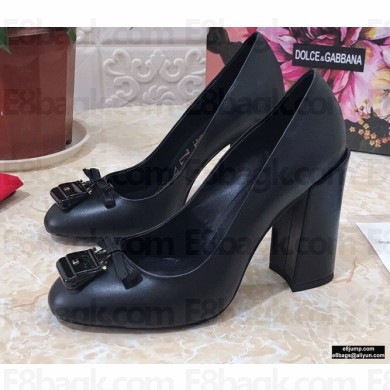 Dolce & Gabbana Block Heel 10.5cm Leather Sicily Pumps Black 2021