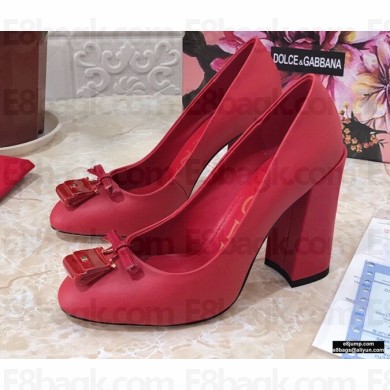 Dolce & Gabbana Block Heel 10.5cm Leather Sicily Pumps Red 2021