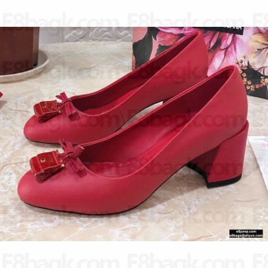 Dolce & Gabbana Block Heel 6.5cm Leather Sicily Pumps Red 2021