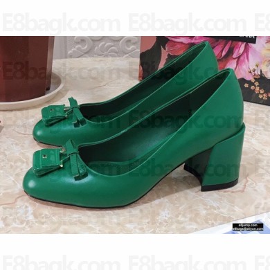 Dolce & Gabbana Block Heel 6.5cm Leather Sicily Pumps Green 2021