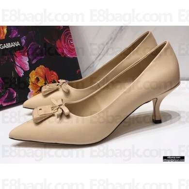 Dolce & Gabbana Thin Heel 6.5cm Leather Sicily Pumps Beige 2021