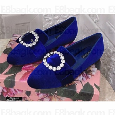 Dolce & Gabbana Velvet Crystals Loafers Slippers Blue 2021