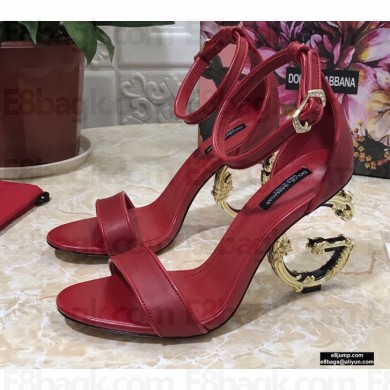 Dolce & Gabbana Heel 10.5cm Leather Sandals Red with Baroque D&G Heel 2021