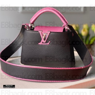 Louis Vuitton Capucines Mini Bag Python Handle N97962 Black/Pink