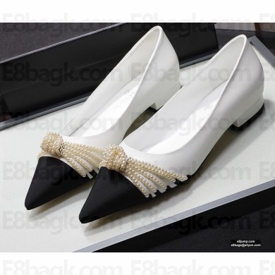 Chanel Heel 2cm Pearl Bow Grosgrain Ballerinas White 2021