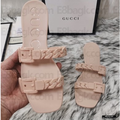 Gucci Rubber Chain Slide Sandals 624731 Nude Pink