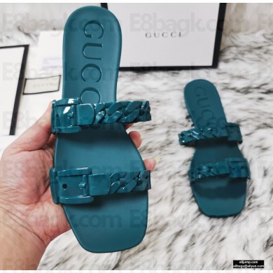 Gucci Rubber Chain Slide Sandals 624731 Dark Green