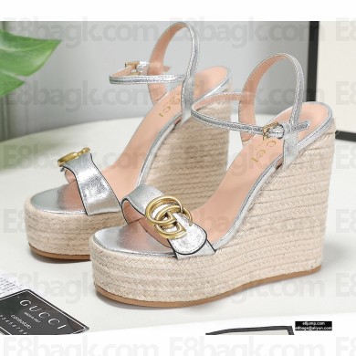 Gucci Platform Wedge Sandals with Double G Silver