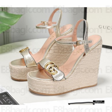 Gucci Platform Wedge Sandals with Double G Gold