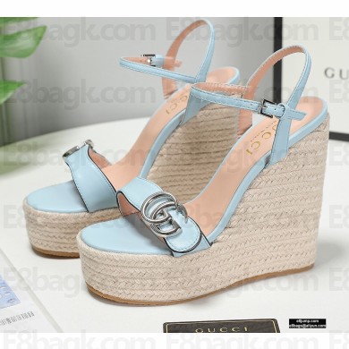 Gucci Platform Wedge Sandals with Double G Blue