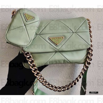 Prada System Nappa Leather Patchwork Shoulder Bag 1BD292 Light Green 2021