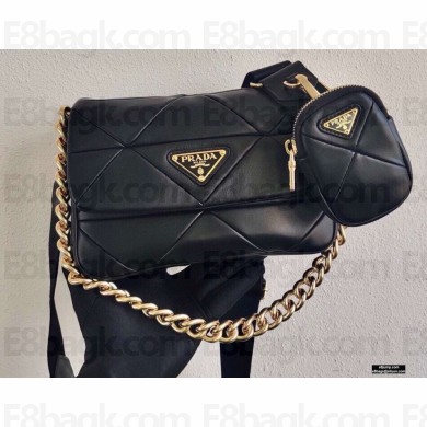 Prada System Nappa Leather Patchwork Shoulder Bag 1BD292 Black 2021