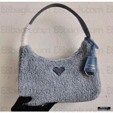 Prada Shearling Re-Edition 2000 Nylon Mini Hobo Bag 1NE515 Blue 2021