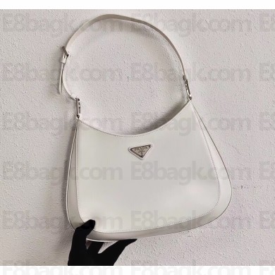 Prada Cleo Brushed Leather Shoulder Bag 1BC156 White 2021