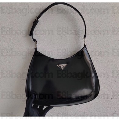 Prada Cleo Brushed Leather Shoulder Bag 1BC156 Black 2021