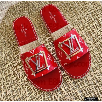 Louis Vuitton Monogram LV Square Espadrilles Slipper Sandals Red 2021