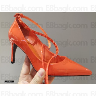 Valentino Heel 8cm Rockstud Slingback Pumps with Removable Strap Patent Orange 2021