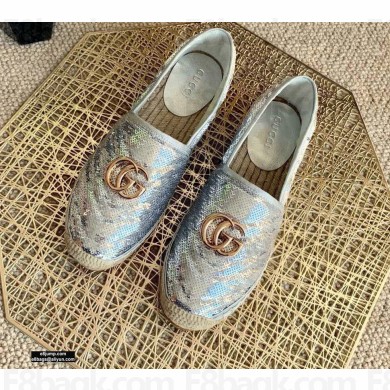 Gucci Sequins GG Matelassé Espadrilles Silver 2021