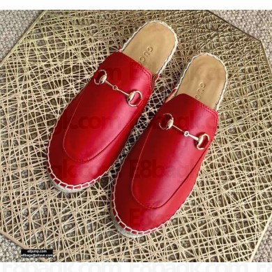 Gucci Leather Horsebit Espadrilles Slippers Red 2021