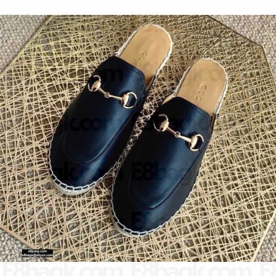 Gucci Leather Horsebit Espadrilles Slippers Black 2021