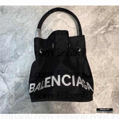 Balenciaga Wheel XXS Drawstring Bucket Bag Nylon Black