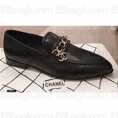 Chanel CC Logo and Chain Loafers Black 2021