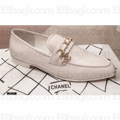 Chanel CC Logo and Chain Loafers White 2021