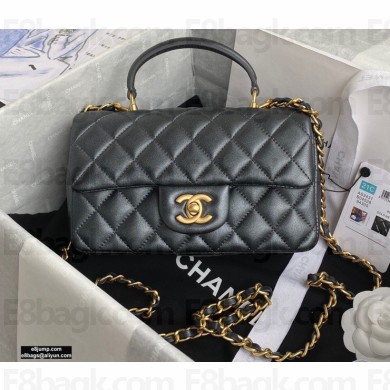 Chanel Small Classic Flap Bag with Top Handle AS2431 Dark Gray 2021