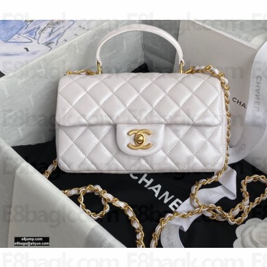 Chanel Small Classic Flap Bag with Top Handle AS2431 White 2021