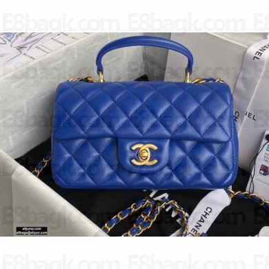 Chanel Small Classic Flap Bag with Top Handle AS2431 Blue 2021