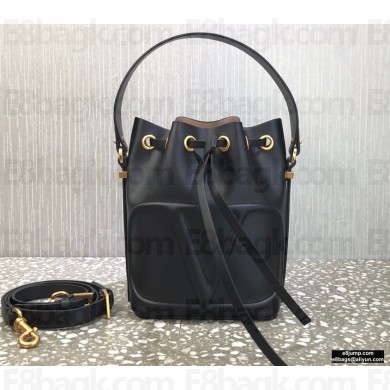 Valentino VLogo Walk Calfskin Bucket Bag Black 2021