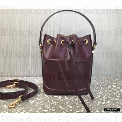 Valentino VLogo Walk Calfskin Bucket Bag Burgundy 2021