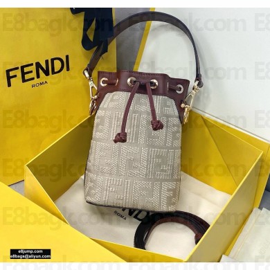 Fendi Mon Tresor Mini Bucket Bag FF Embroidered Canvas Burgundy 2021