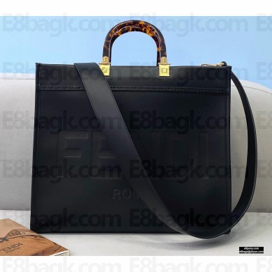Fendi Leather Sunshine Medium Shopper Tote Bag Black 2021