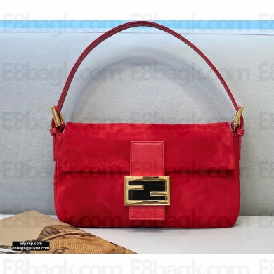 Fendi Vintage Suede Baguette Shoulder Bag Red 2021