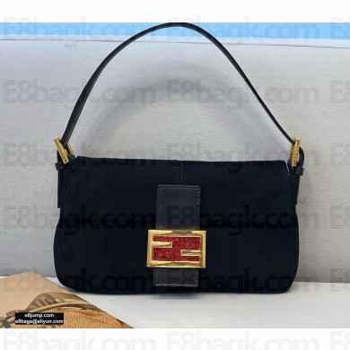 Fendi Vintage Suede Baguette Shoulder Bag Black 2021